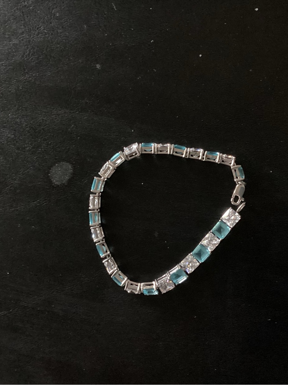 Silver Tennis Bracelet with Aqua Blue Stones